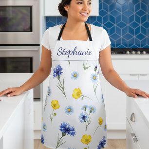 Personalized Bright Wildflower Poppy Cornflower Apron