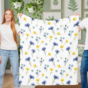 Personalized Bright Wildflower Poppy Cornflower Fleece Blanket
