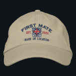 Personalized British UK Flag First Mate Nautical Embroidered Hat<br><div class="desc">A Classic crossed anchors nautical style with Union Jack flag you can personalize with year and name,  a custom embroidered cap for a first mate of special occasions.</div>
