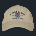 Personalized British UK Flag First Mate Nautical Embroidered Hat<br><div class="desc">A Classic crossed anchors nautical style with Union Jack flag you can personalize with year and name,  a custom embroidered cap for a first mate of special occasions.</div>