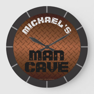 Personalized Bronze Diamondplate Man Cave Large Clock