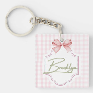 Personalized Brooklyn Baby Girl Nursery BowGingham Key Ring