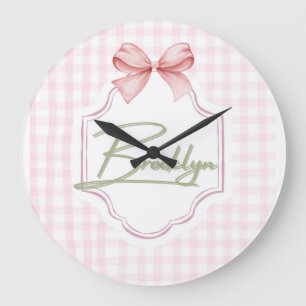 Personalized Brooklyn Baby Girl Nursery BowGingham Large Clock
