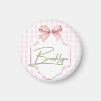Personalized Brooklyn Baby Girl Nursery BowGingham Magnet