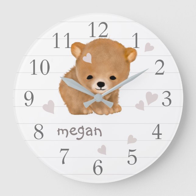 Personalized Brown Bear Cub Wall Clock (Front)
