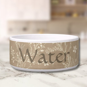 Personalized Brown Botanical Pet Water Bowl