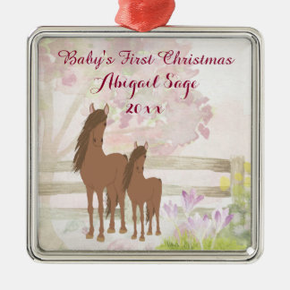 Personalized Brown Horses Baby's 1st Christmas Metal Tree Decoration