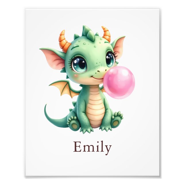 Personalized Bubblegum Dragon Kids Room Wall Art (Front)