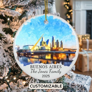 Personalized Buenos Aires Ornament, Argentina Ceramic Tree Decoration