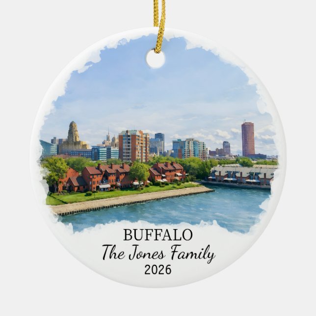Personalized Buffalo Ornament, Custom New York Ceramic Tree Decoration (Front)