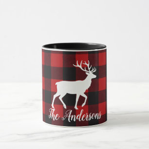 Personalized Buffalo Plaid Deer Family Name Mug Gi