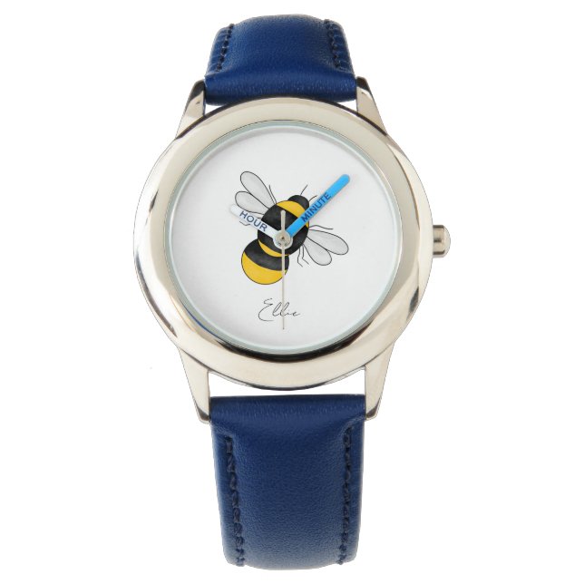 Personalized Bumble Bee kids blue watch (Front)