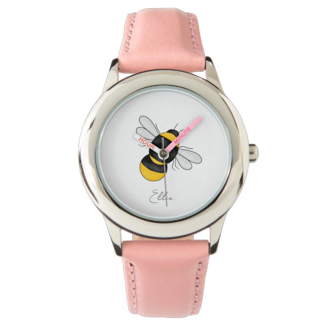 Personalized Bumble Bee kids pink watch (Front)