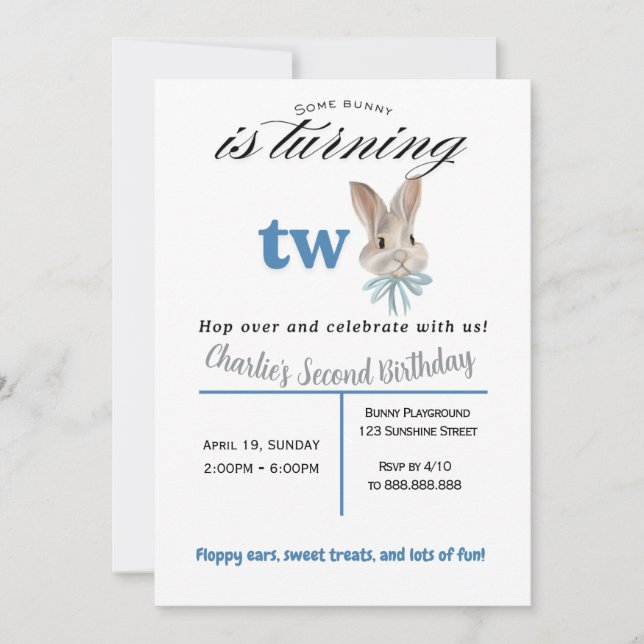 Personalized Bunny 2nd Birthday Invitation (Front)