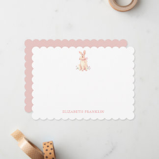 Personalized Bunny Pink Watercolor Bow Card