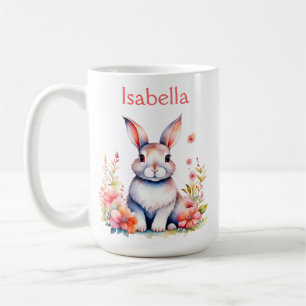 Personalized Bunny Rabbit in Pink Flowers Coffee Mug
