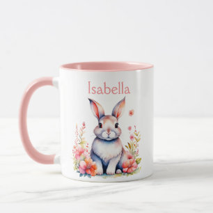 Personalized Bunny Rabbit in Pink Flowers Mug