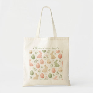 Personalized Bunny Watercolor Easter Egg Hunt Tote Bag
