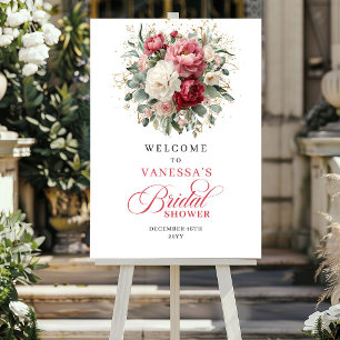 Personalized Burgundy Blush Floral Welcome Sign