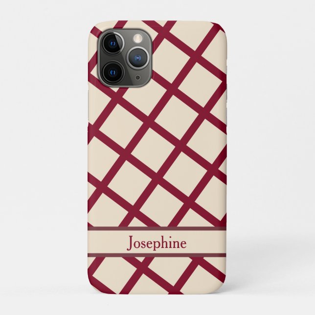 Personalized Burgundy Cream Lattice Elegant Chic Case-Mate iPhone Case (Back)