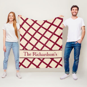 Personalized Burgundy Cream Lattice Elegant Chic Fleece Blanket