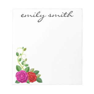 Personalized Burgundy Flower Roses Notepad