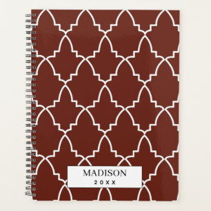 Personalized Burgundy Moroccan Lattice Pattern Planner