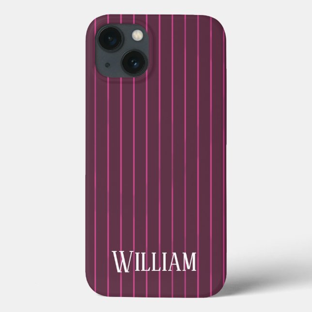 Personalized burgundy pinstripes Case-Mate iPhone  Case (Back)