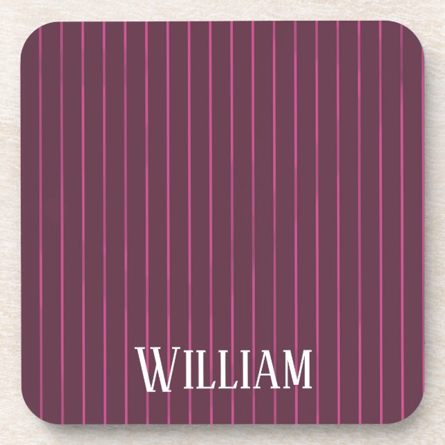 Personalized burgundy pinstripes coaster (Front)