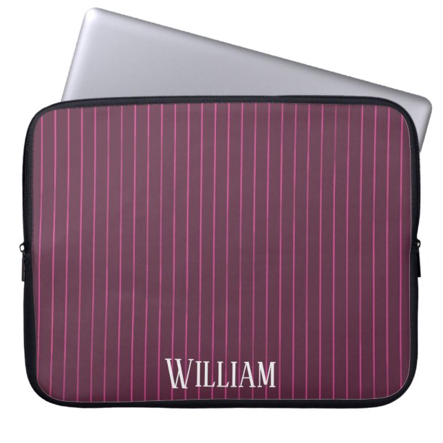 Personalized burgundy pinstripes laptop sleeve (Front)
