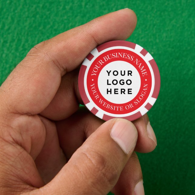 Personalized Business Logo and Text Elegant Red Poker Chips (Hand)