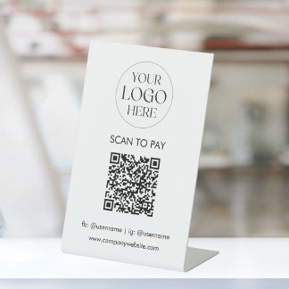 Personalized Business Logo QR Code Simple Modern Pedestal Sign