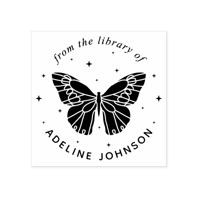 Personalized Butterfly Ex Libris From the Library  Rubber Stamp (Imprint)