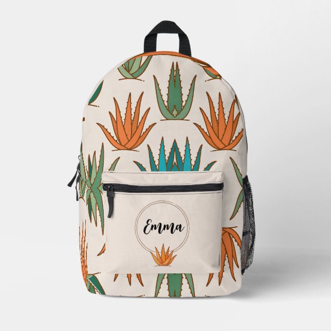 Personalized Cactus School Backpack with Name (Front)