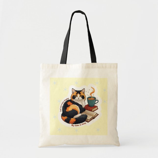 Personalized Calico Cat Reading Tote Bag (Front)