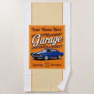 Personalized Camaro Garage Sign Beach Towel