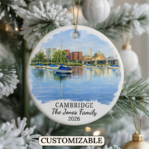 Personalized Cambridge Ornament, Massachusets Ceramic Tree Decoration