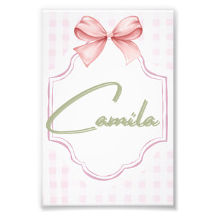 Personalized Camila Baby Girl Nursery Bow&Gingham Photo Print