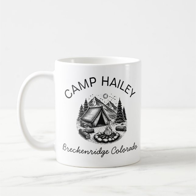 Personalized camp mug, personalized campfire mug,  coffee mug (Left)