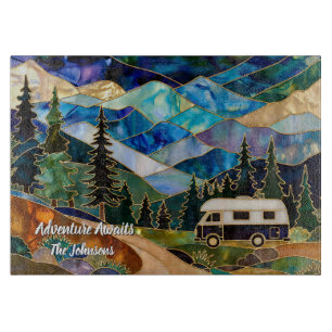 Personalized Camper Glass Cutting Board Adventure