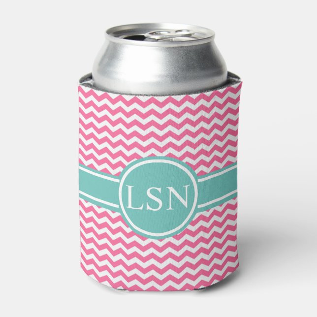 Personalized Can Cooler - Pink Zigzag (Can Front)