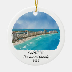 Personalized Cancun Ornament, Mexico Gift Ceramic Tree Decoration