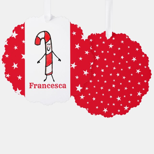 Personalized Candy Cane Christmas Tree Decoration Card (Front/Back)