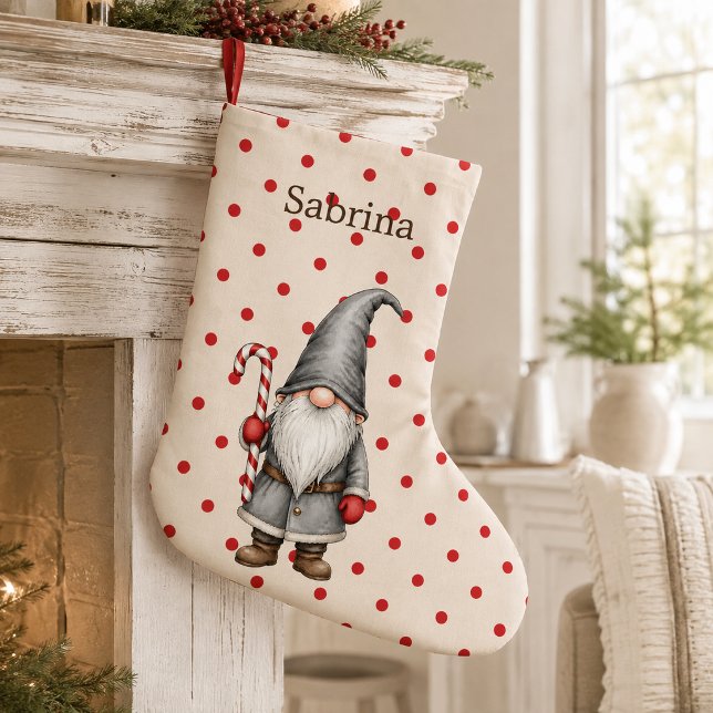 Personalized Candy Cane Gnome Christmas Stocking (Creator Uploaded)