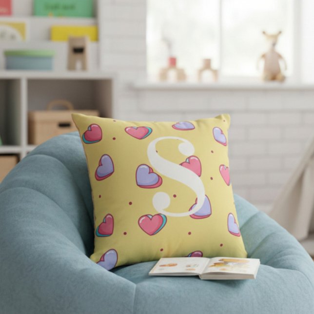 Personalized Candy Heart Pink and Yellow  Cushion (Creator Uploaded)