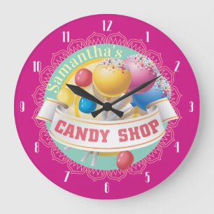 Personalized candy shop lollipops jelly beans large clock