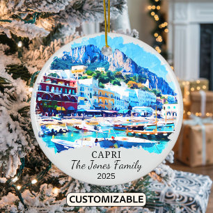 Personalized Capri Ornament, Italy Gift Ceramic Tree Decoration