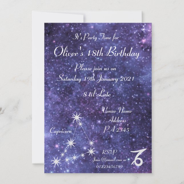 Personalized Capricorn Zodiac Galaxy Party Invitation (Front)
