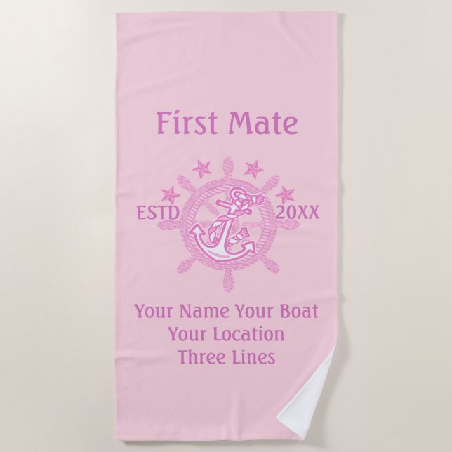 Personalized Captain First Mate Skipper Crew Beach Towel (Front)