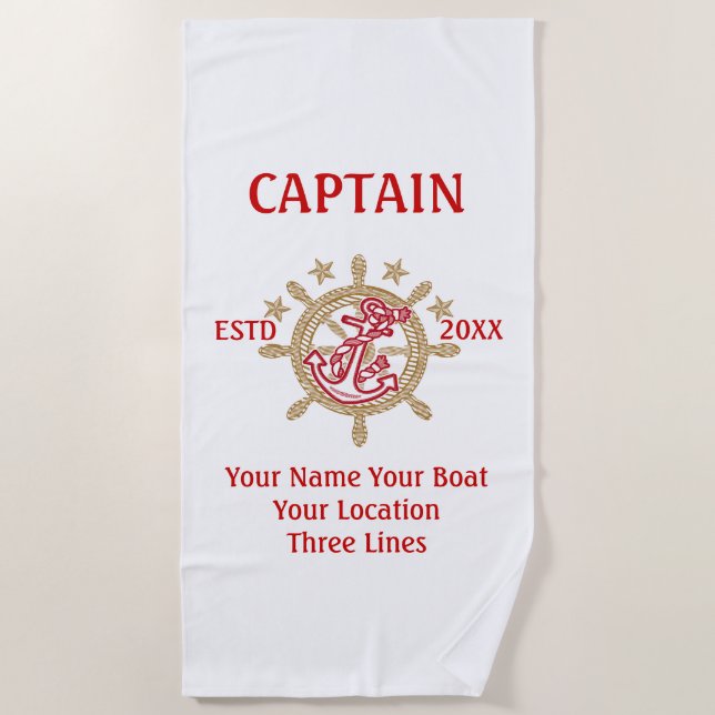 Personalized Captain First Mate Skipper Crew on a Beach Towel (Front)
